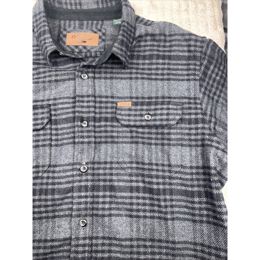 Orvis Men's XXL Heavyweight Flannel Shirt Jacket Gray Plaid Shacket Nice Shacket - Picture 10 of 13